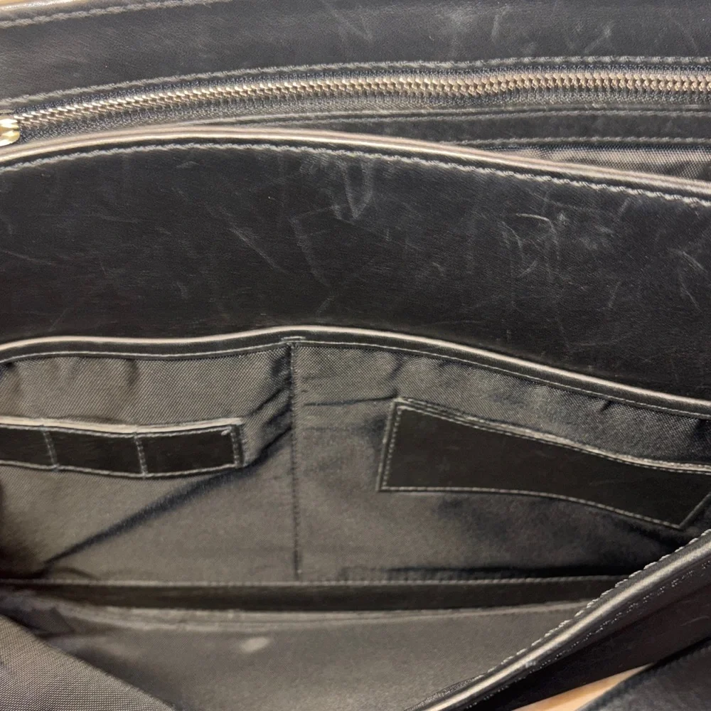 Coach Logan BLK Leather Large Business Portfolio Messenger Laptop #5238